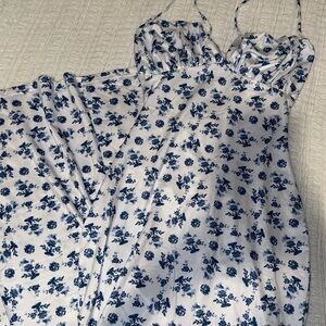 SHEIN Blue and White Floral Maxi Dress